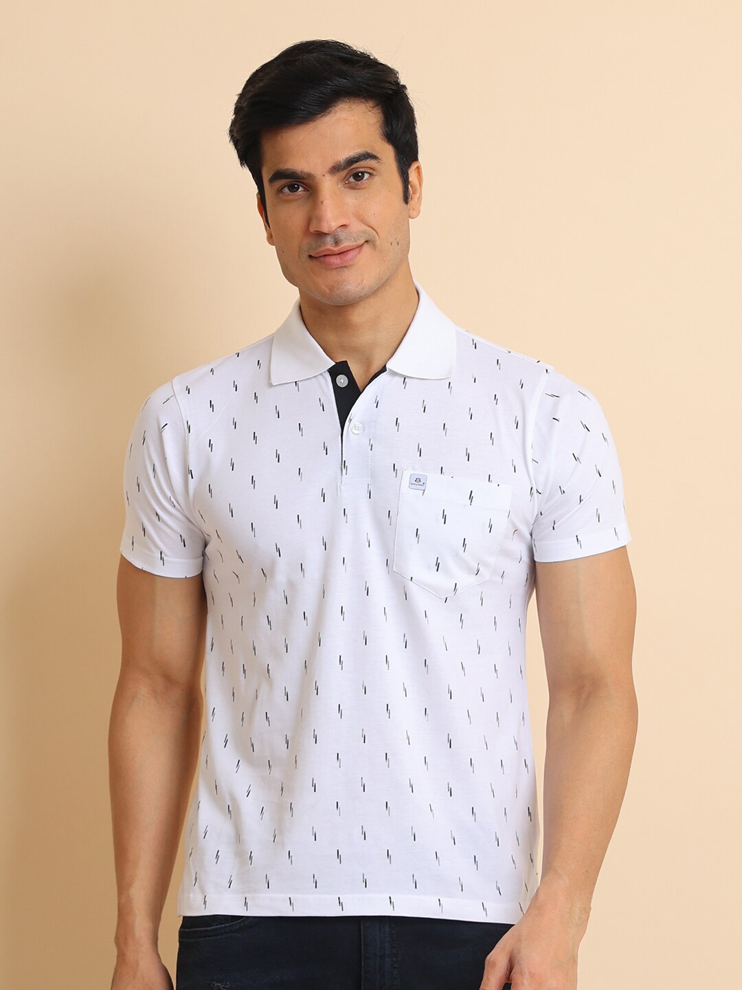 

berry blues Printed Polo Collar Short Sleeves Cotton T-shirt, White