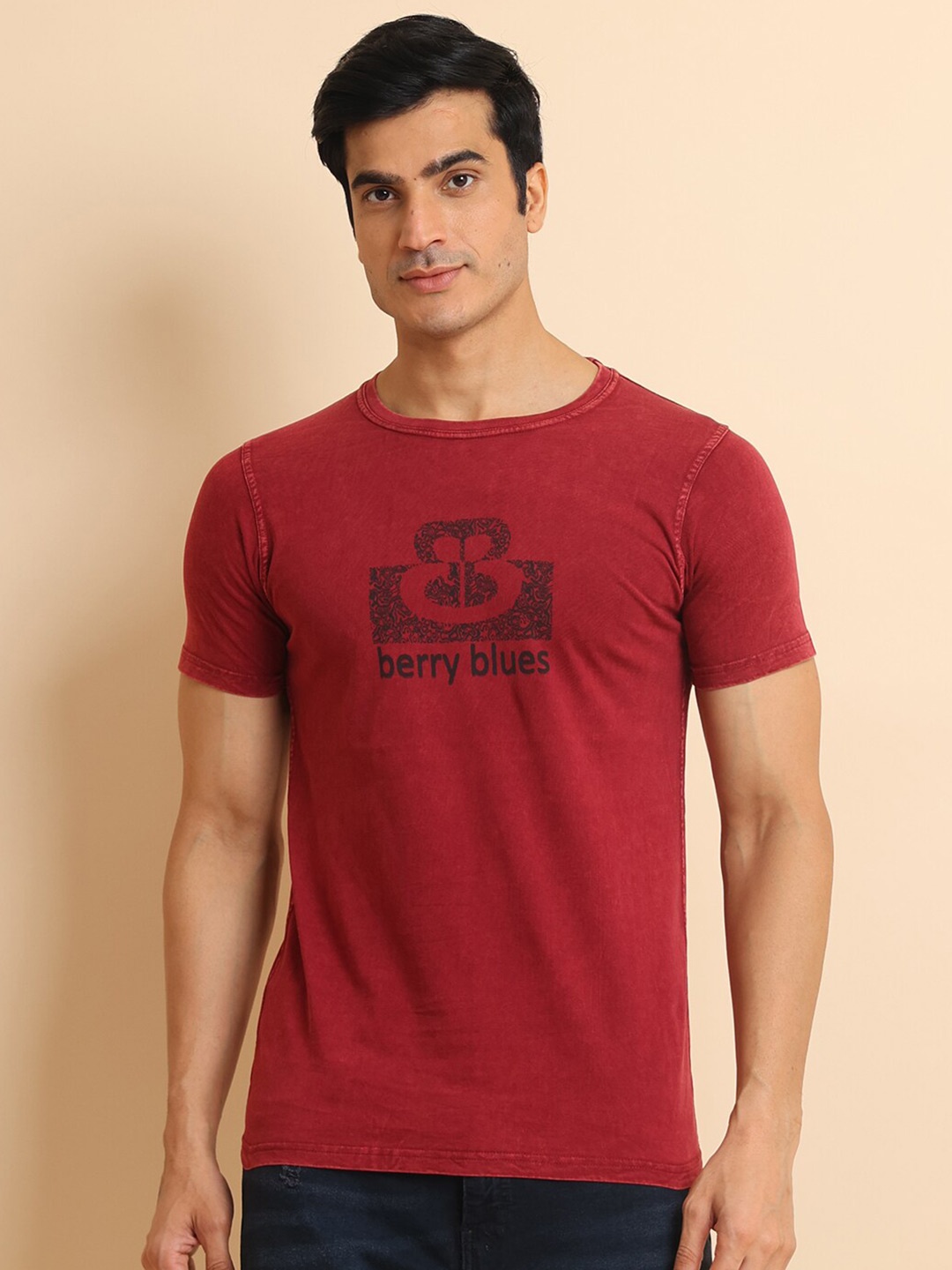 

berry blues Typography Printed Short Sleeves Cotton T-shirt, Maroon
