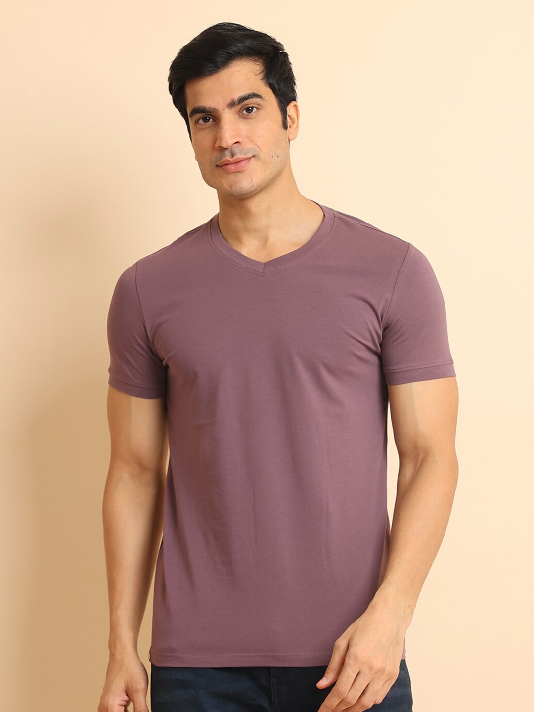 

berry blues V-Neck Short Sleeves Cotton T-shirt, Mauve