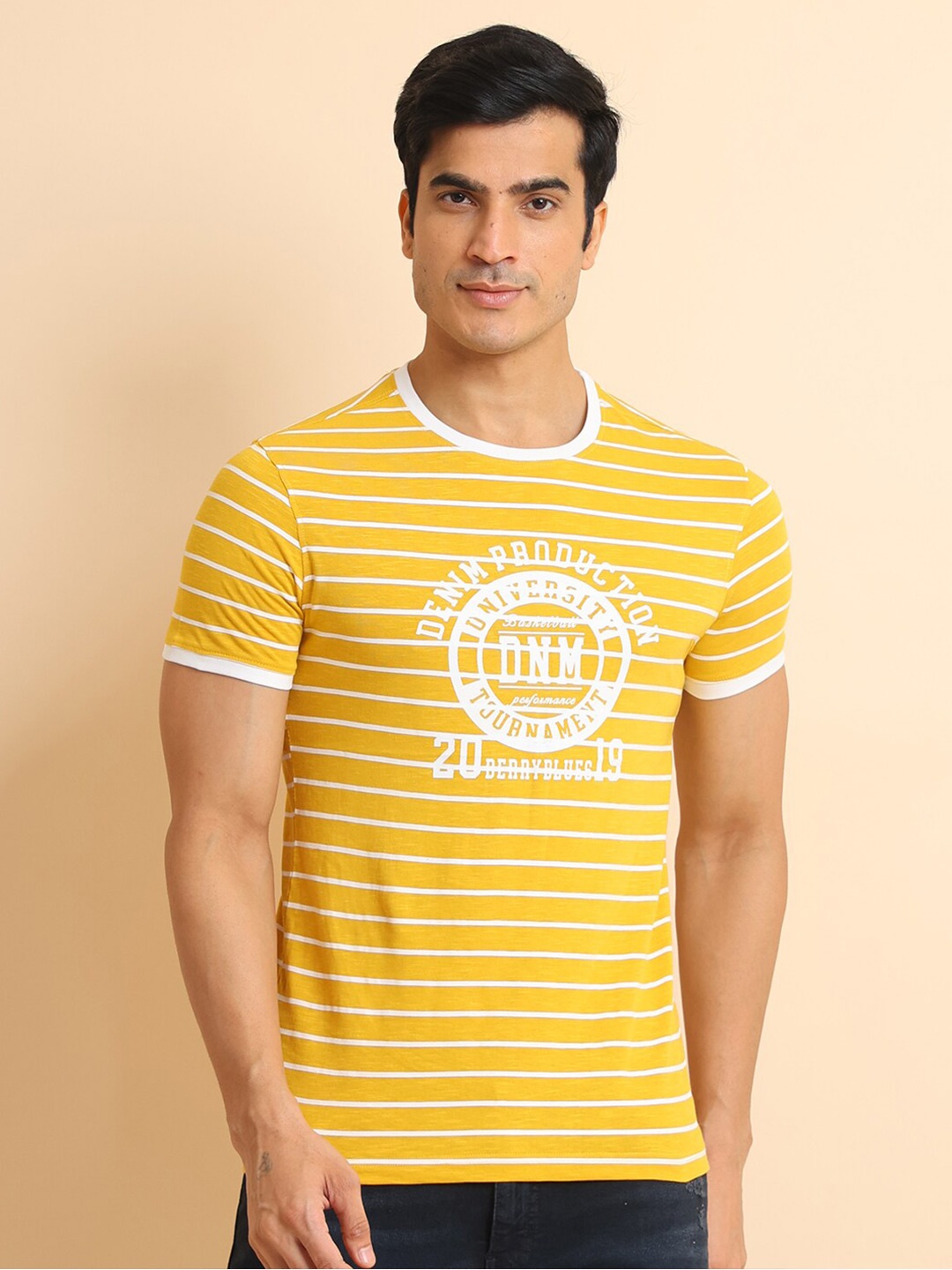 

berry blues Striped Short Sleeves Cotton T-shirt, Mustard