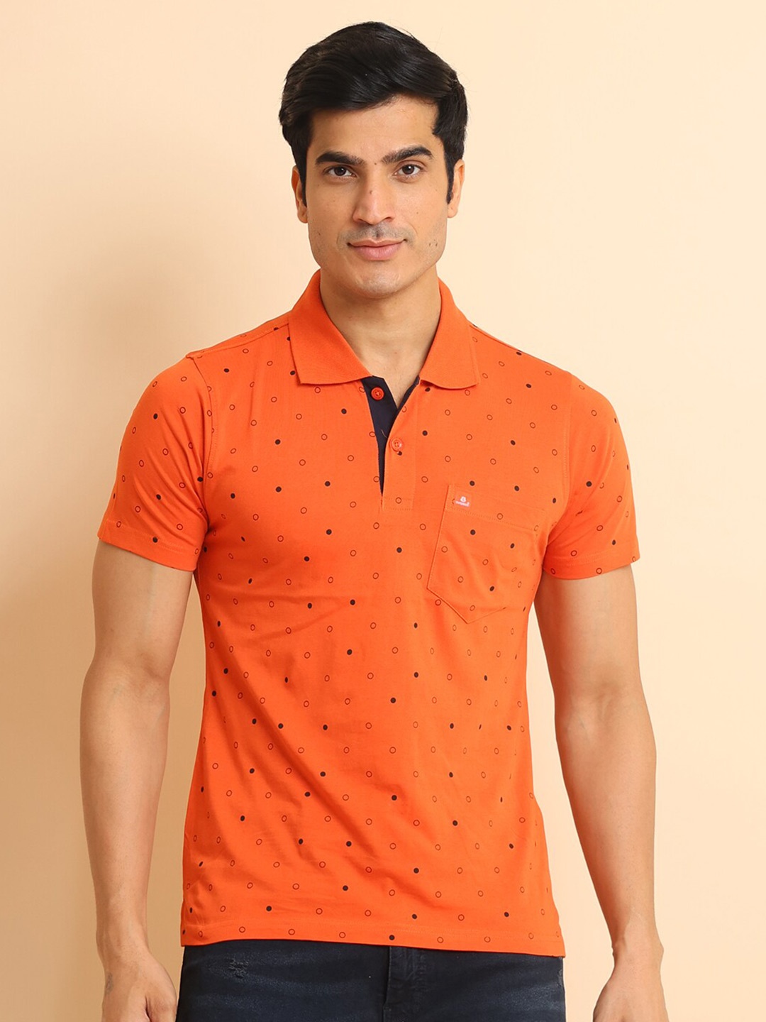 

berry blues Printed Polo Collar Short Sleeves Cotton T-shirt, Rust