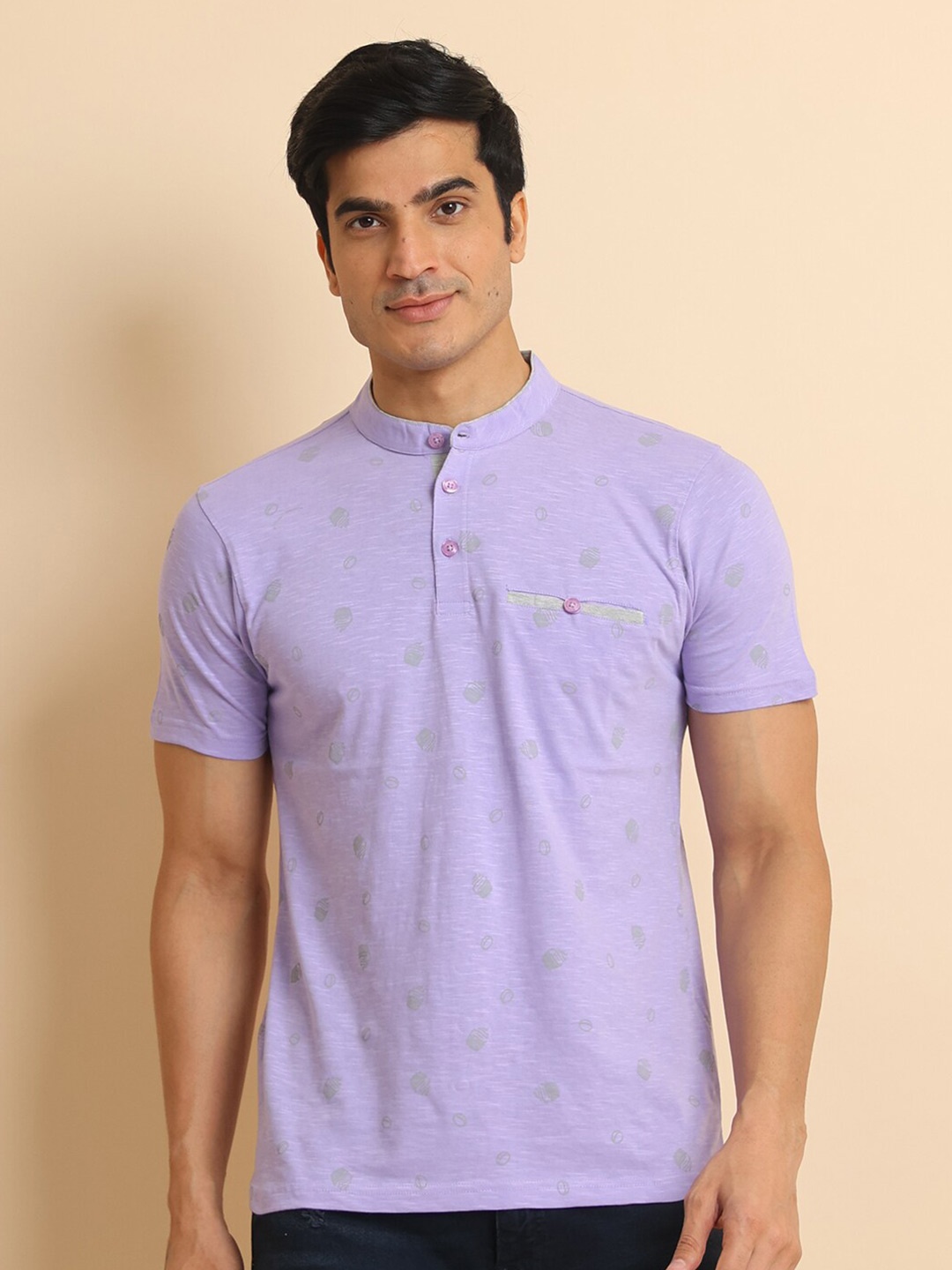 

berry blues Conversational Printed Short Sleeves Cotton T-shirt, Lavender