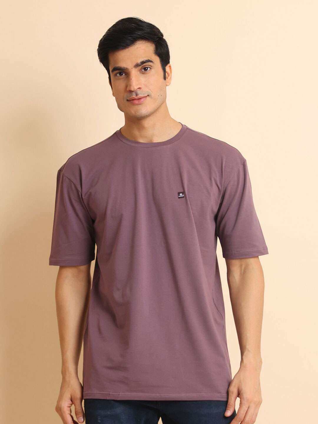 

berry blues Round Neck Short Sleeves Cotton T-shirt, Mauve