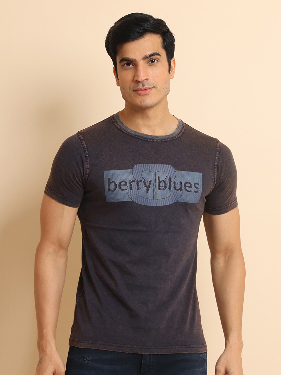 

berry blues Typography Printed Short Sleeves Cotton T-shirt, Blue
