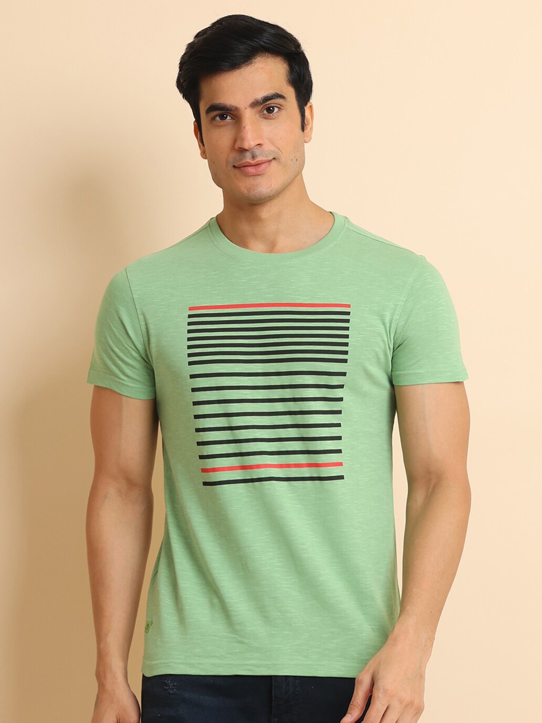 

berry blues Striped Short Sleeves Cotton T-shirt, Green