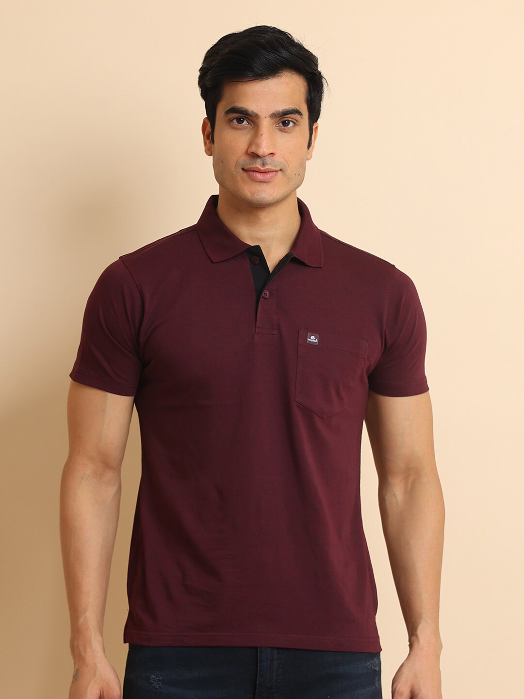 

berry blues Polo Collar Short Sleeves Cotton T-shirt, Burgundy