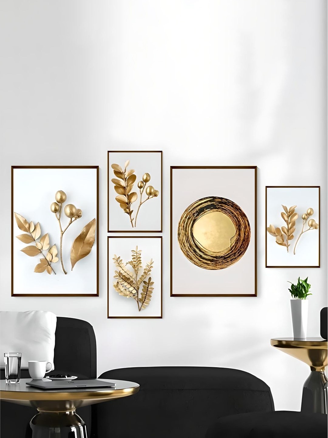 

The Art House White & Metallic-toned 5 Pieces Floral Painting Wall Art