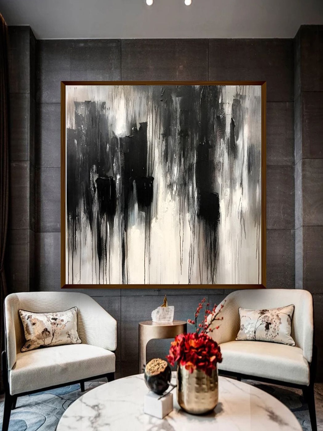 

The Art House Black & Beige Abstract Canvas Painting Wall Art