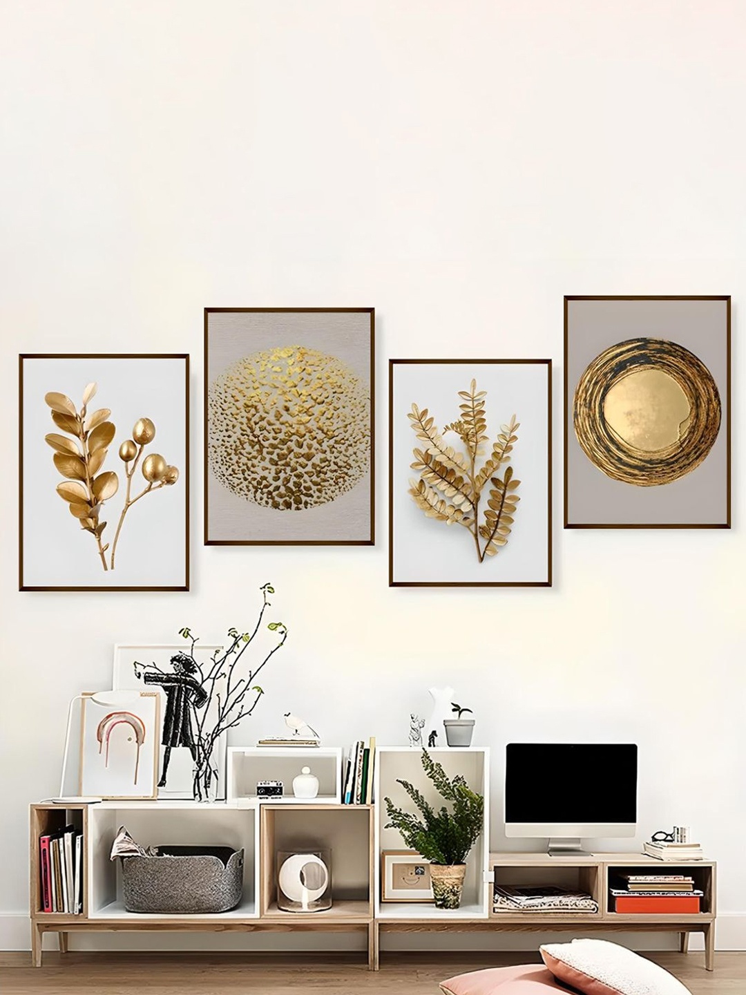 

The Art House White & Gold Toned 4 Pieces Floral Painting Wall Art