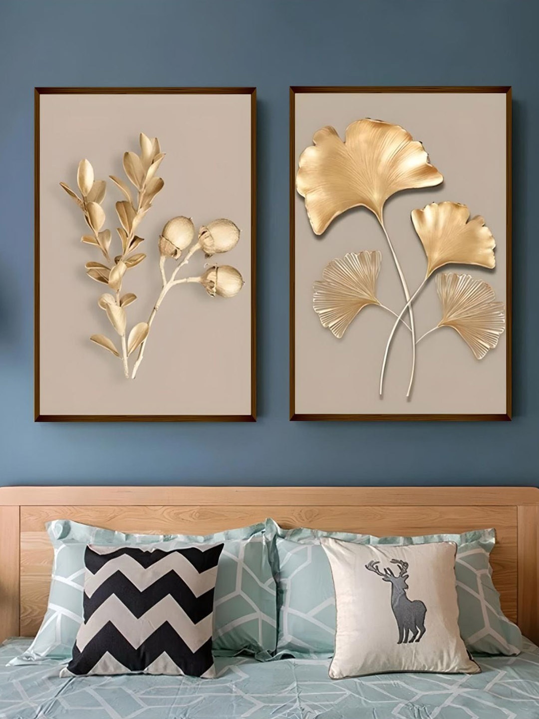 

The Art House Beige & Gold Toned 2 Pieces Floral Paintings Wall Art