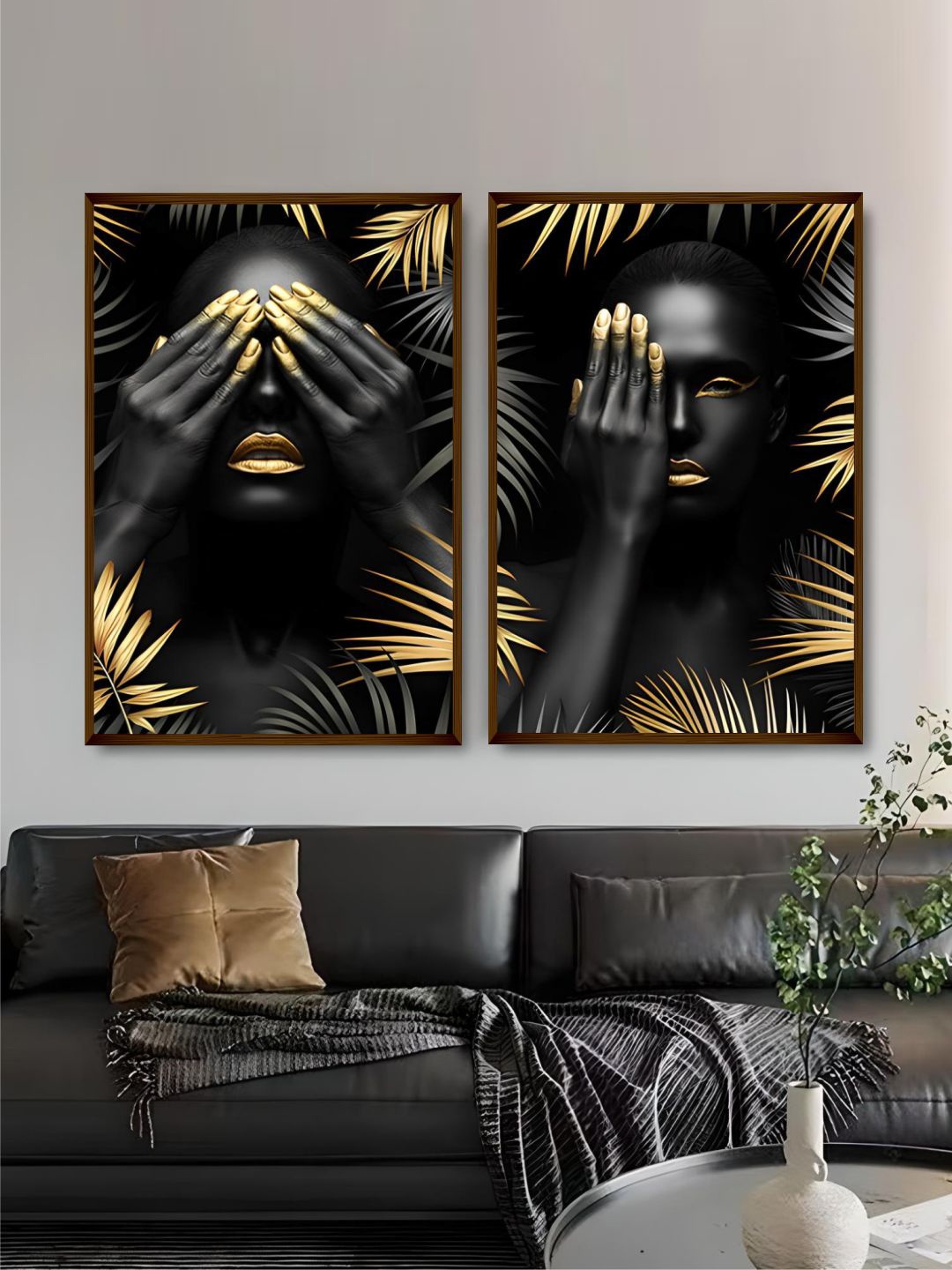 

The Art House 2 Pieces Black & Gold-Toned Abstract Canvas Painting Wall Art