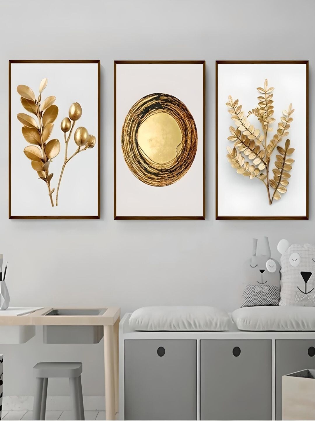 

The Art House 3 Pieces White & Gold-Toned Abstract Painting Wall Art