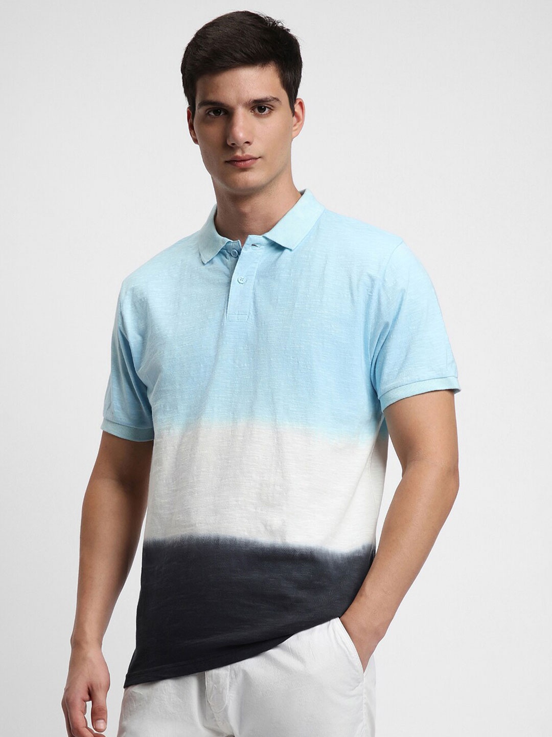 

Dennis Lingo Tie and Dye Dyed Polo Collar Pure Cotton T-shirt, Blue