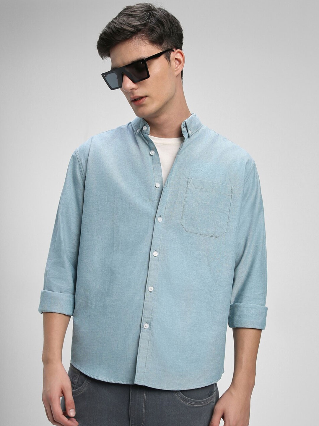 

Dennis Lingo Button Down Collar Slim Fit Pure Cotton Shirt, Blue