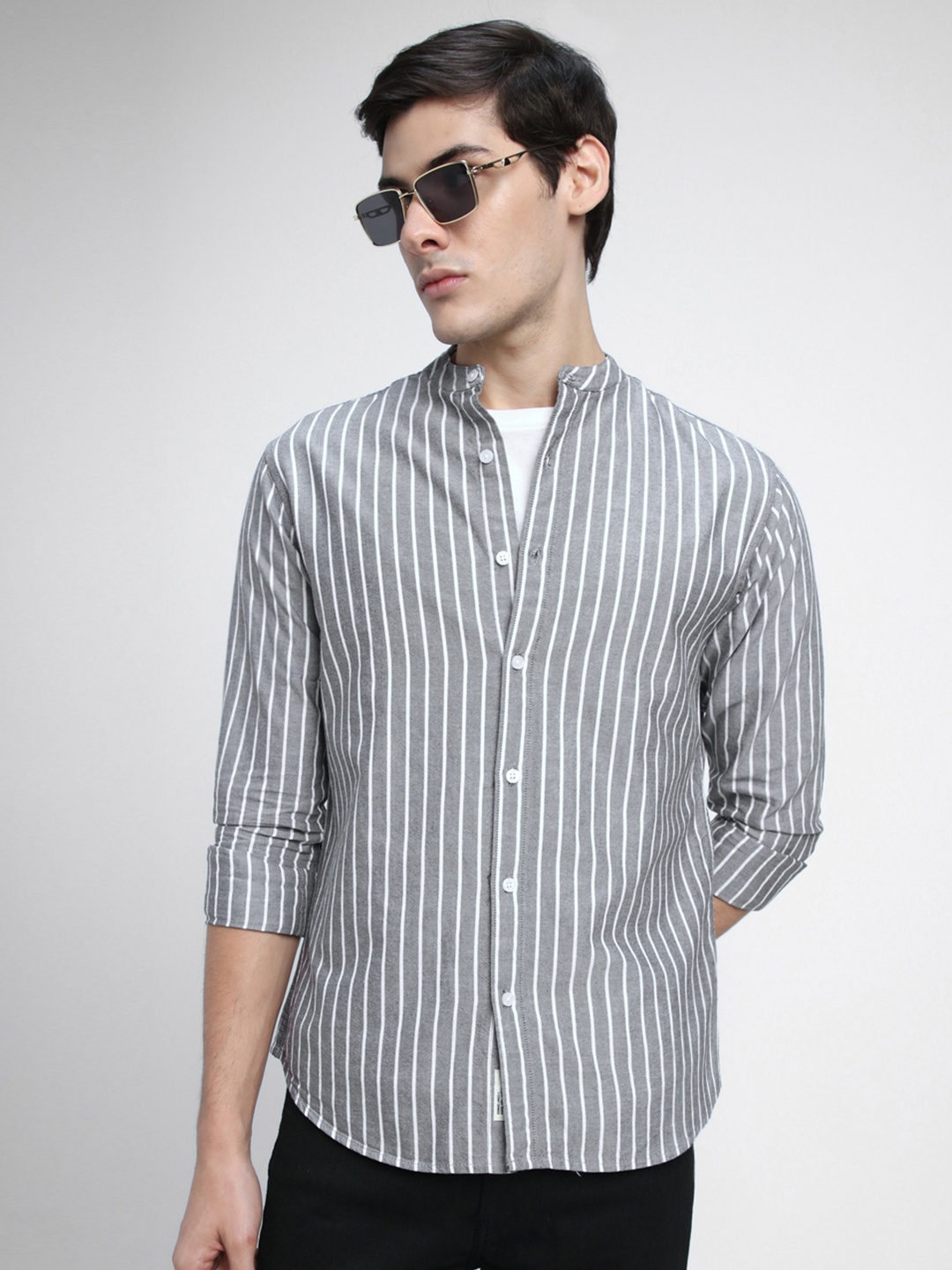 

Dennis Lingo Vertical Striped Pure Cotton Casual Shirt, Grey