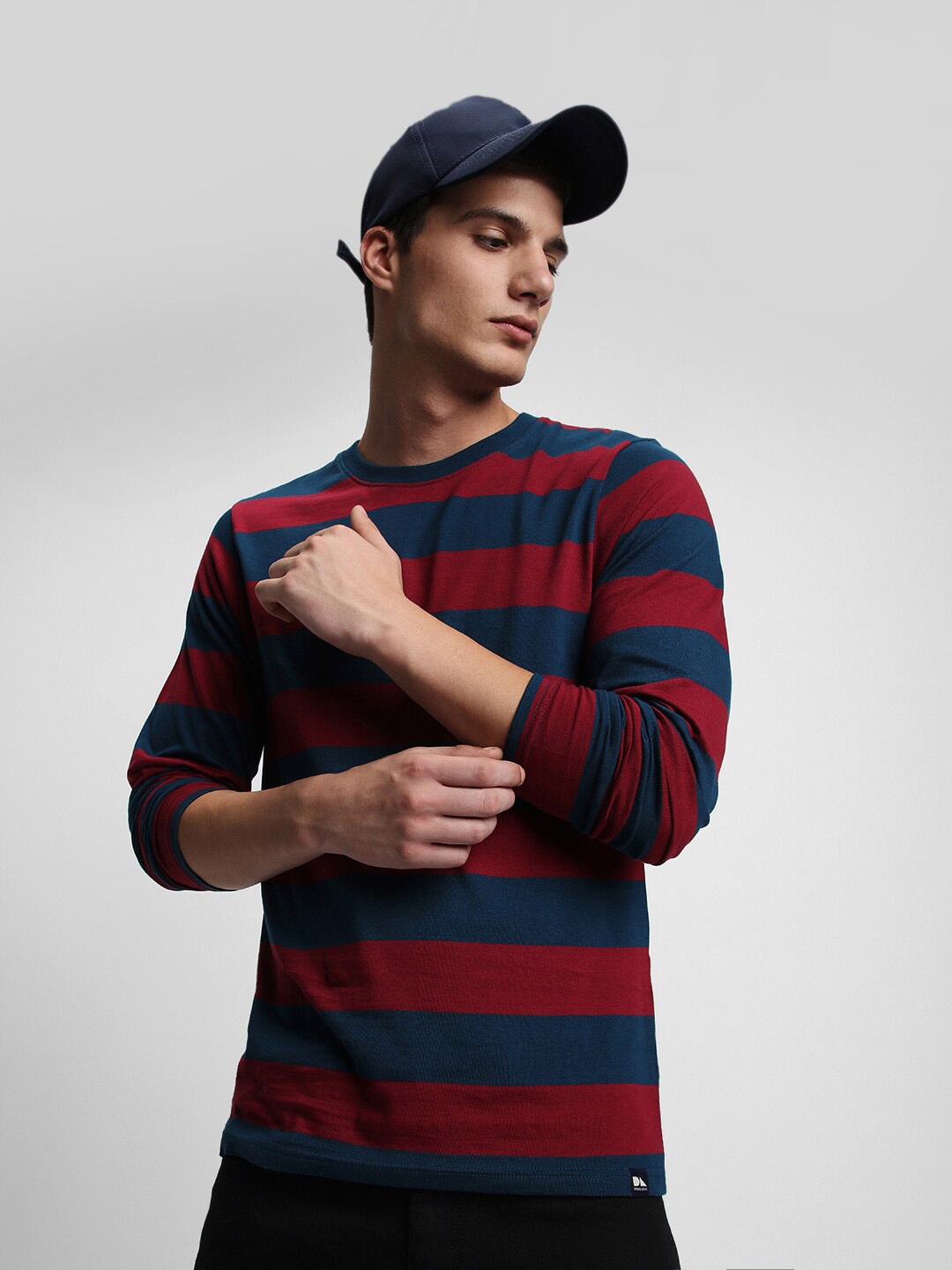 

Dennis Lingo Striped Round Neck Pure Cotton T-Shirt, Maroon