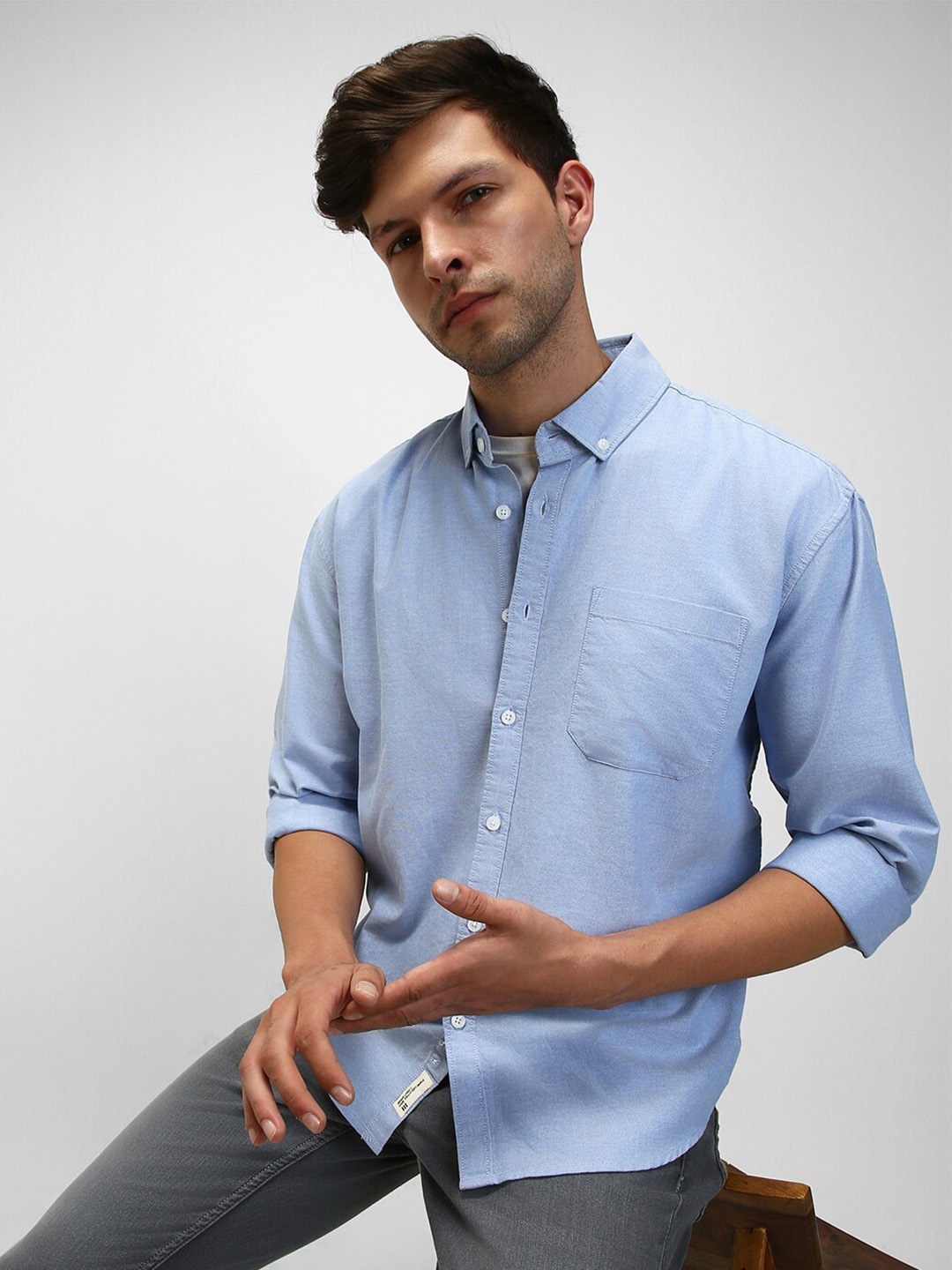 

Dennis Lingo Slim Fit Button Down Collar Pure Cotton Casual Shirt, Blue