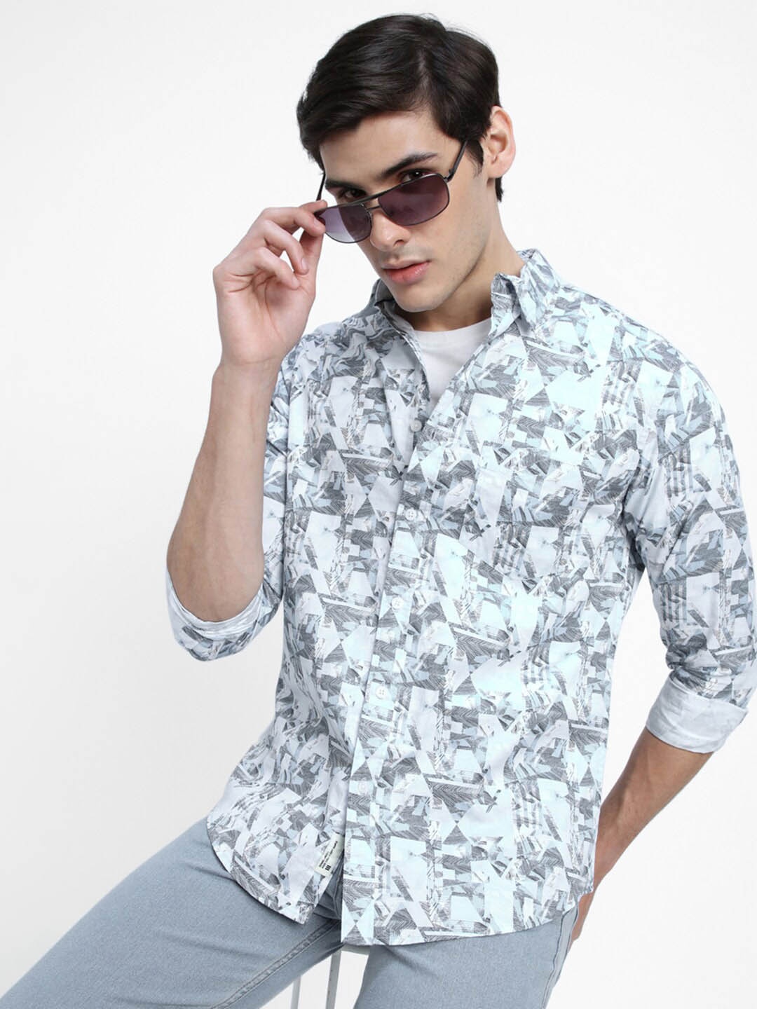 

Dennis Lingo Slim Fit Printed Pure Cotton Casual Shirt, Blue