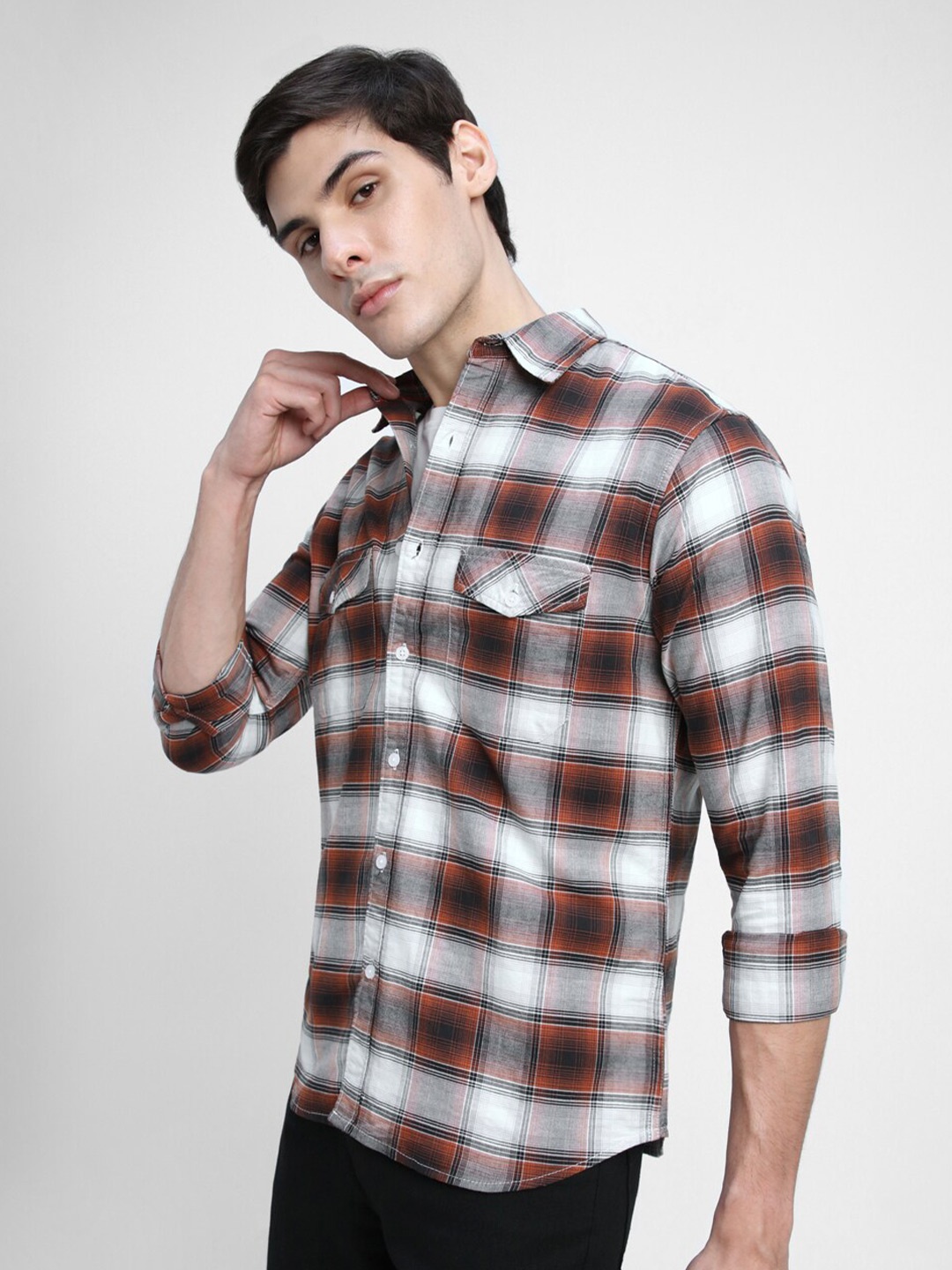 

Dennis Lingo Slim Fit Tartan Checked Pure Cotton Casual Shirt, Rust