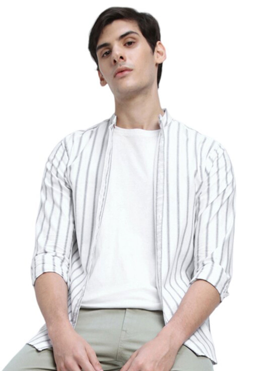 

Dennis Lingo Slim Fit Vertical Striped Pure Cotton Casual Shirt, White