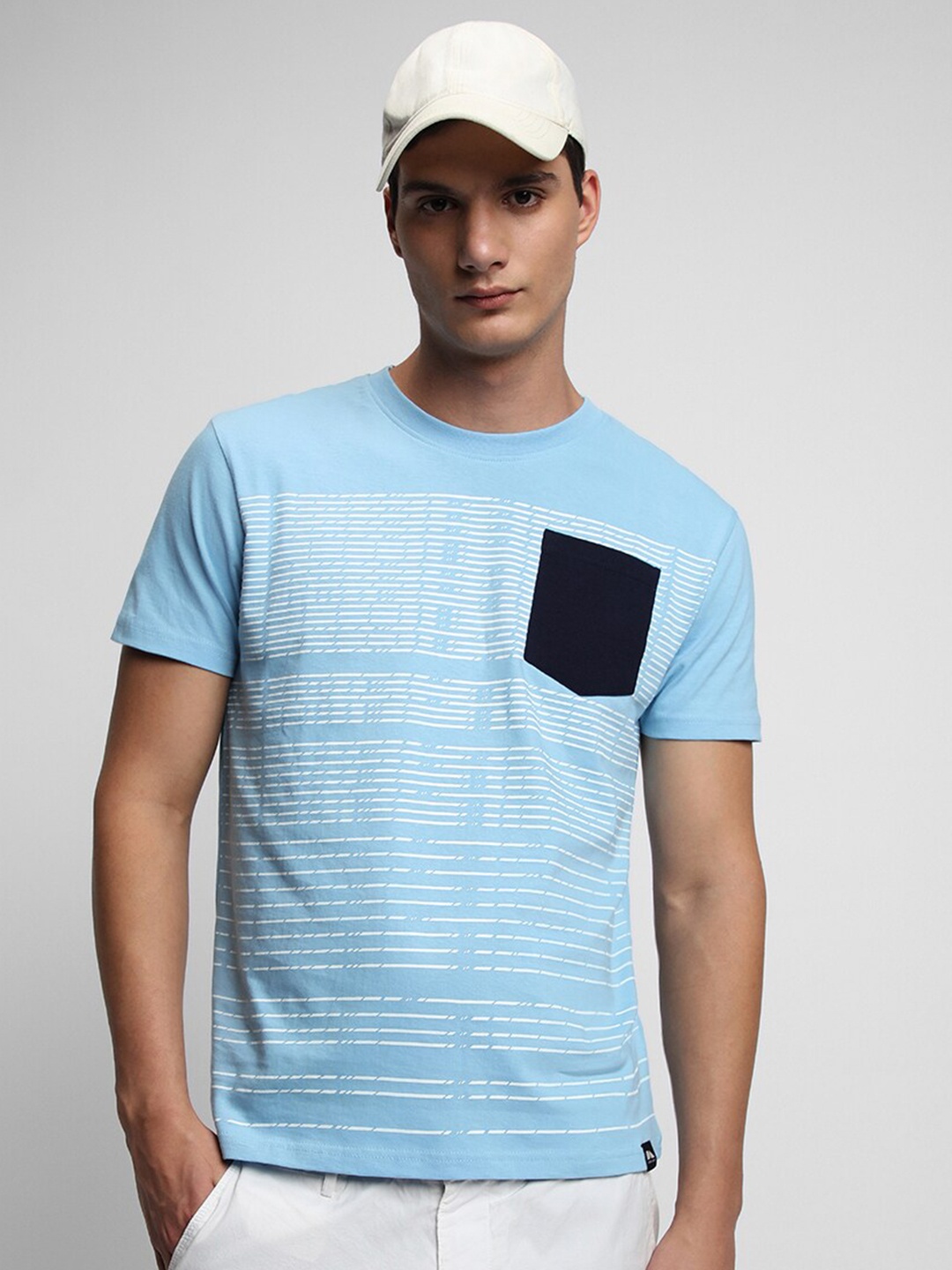 

Dennis Lingo Striped Round Neck Pure Cotton T-Shirt, Blue