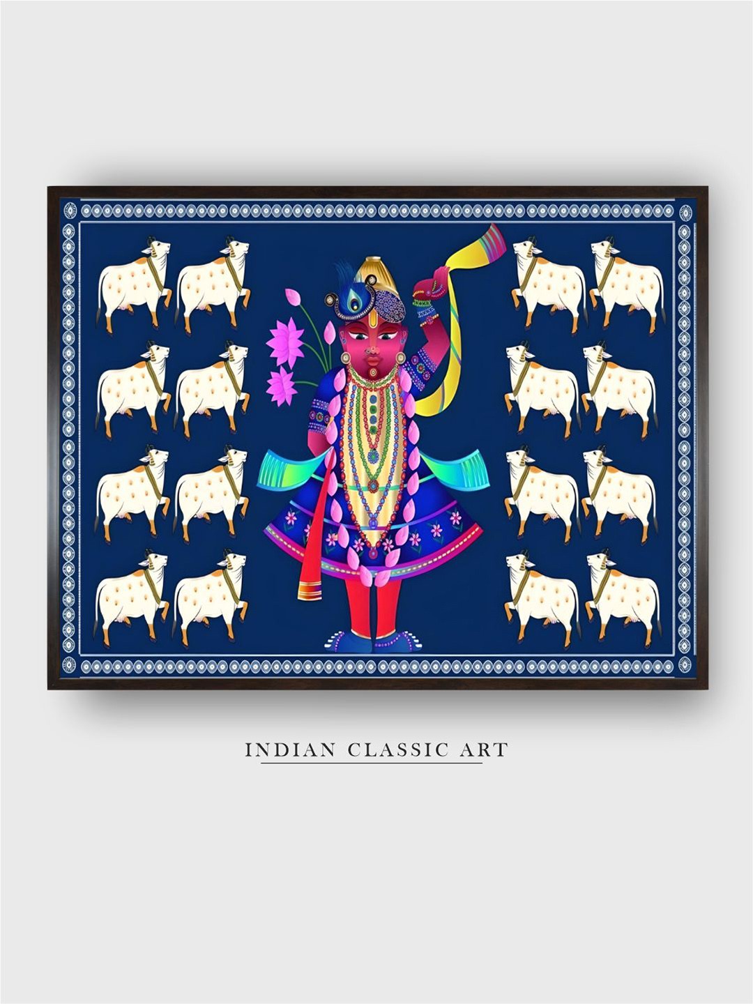 

INDIAN CLASSIC ART Teal & White Wooden Abstract Painting Wall Art
