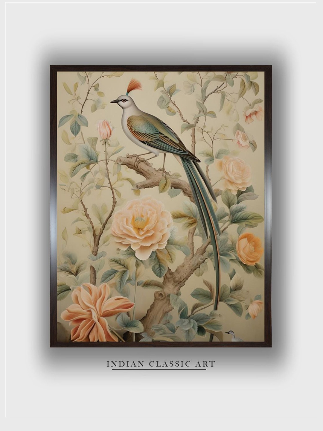 

INDIAN CLASSIC ART Beige & Grey Indian Peacock Wall Art