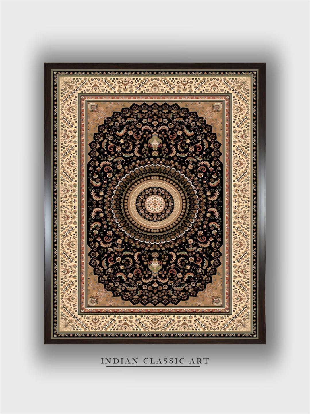 

INDIAN CLASSIC ART Beige & Black Floral Indian folk Wood Paintings Wall Art