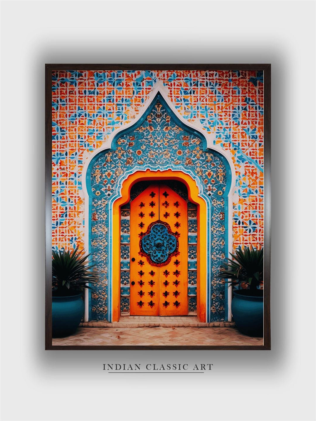 

INDIAN CLASSIC ART Blue & Orange Vintage Palace Wooden Hanging Wall Art