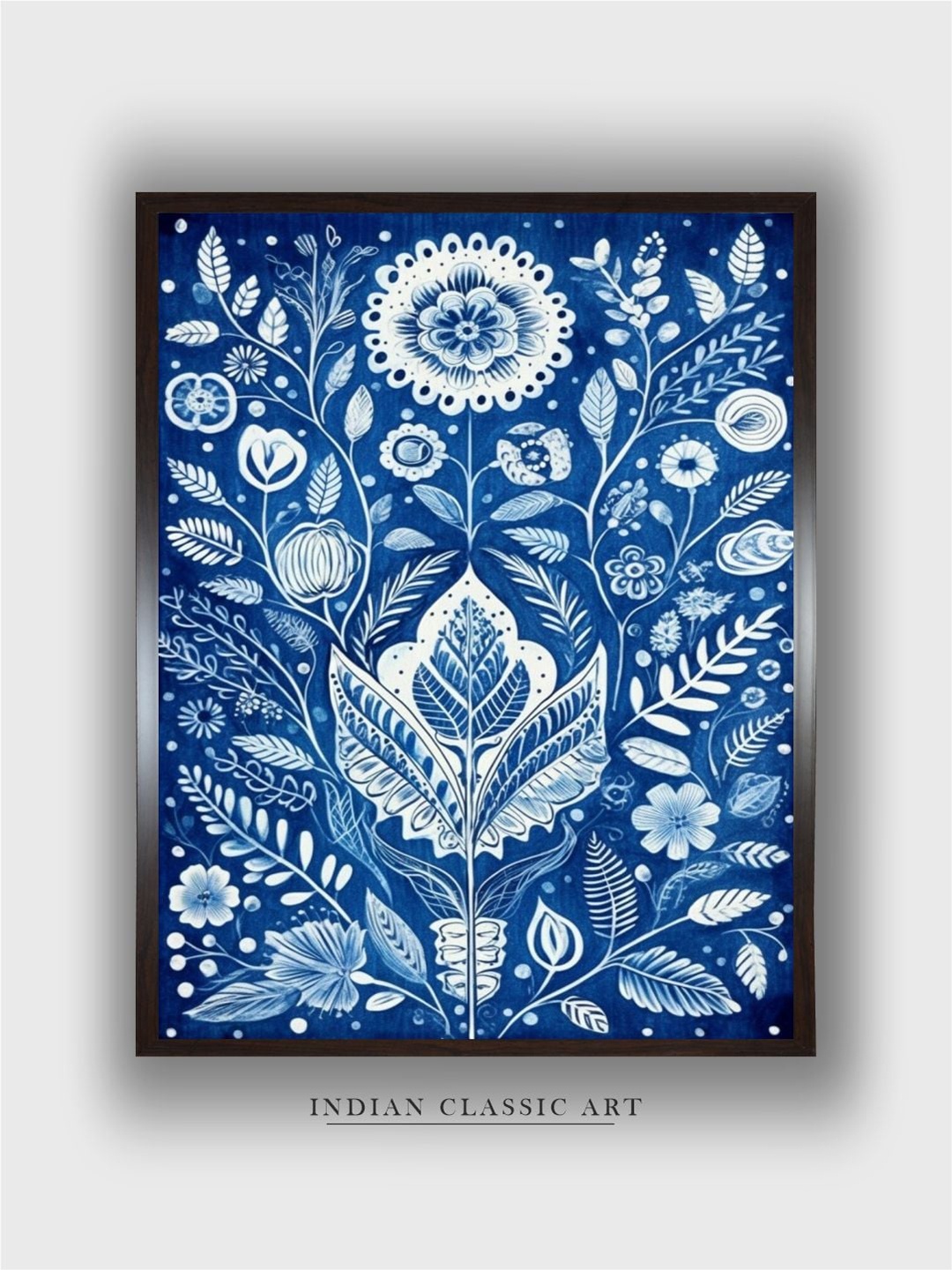 

INDIAN CLASSIC ART White & Blue Floral and Botanical Wood Painted Wall Art