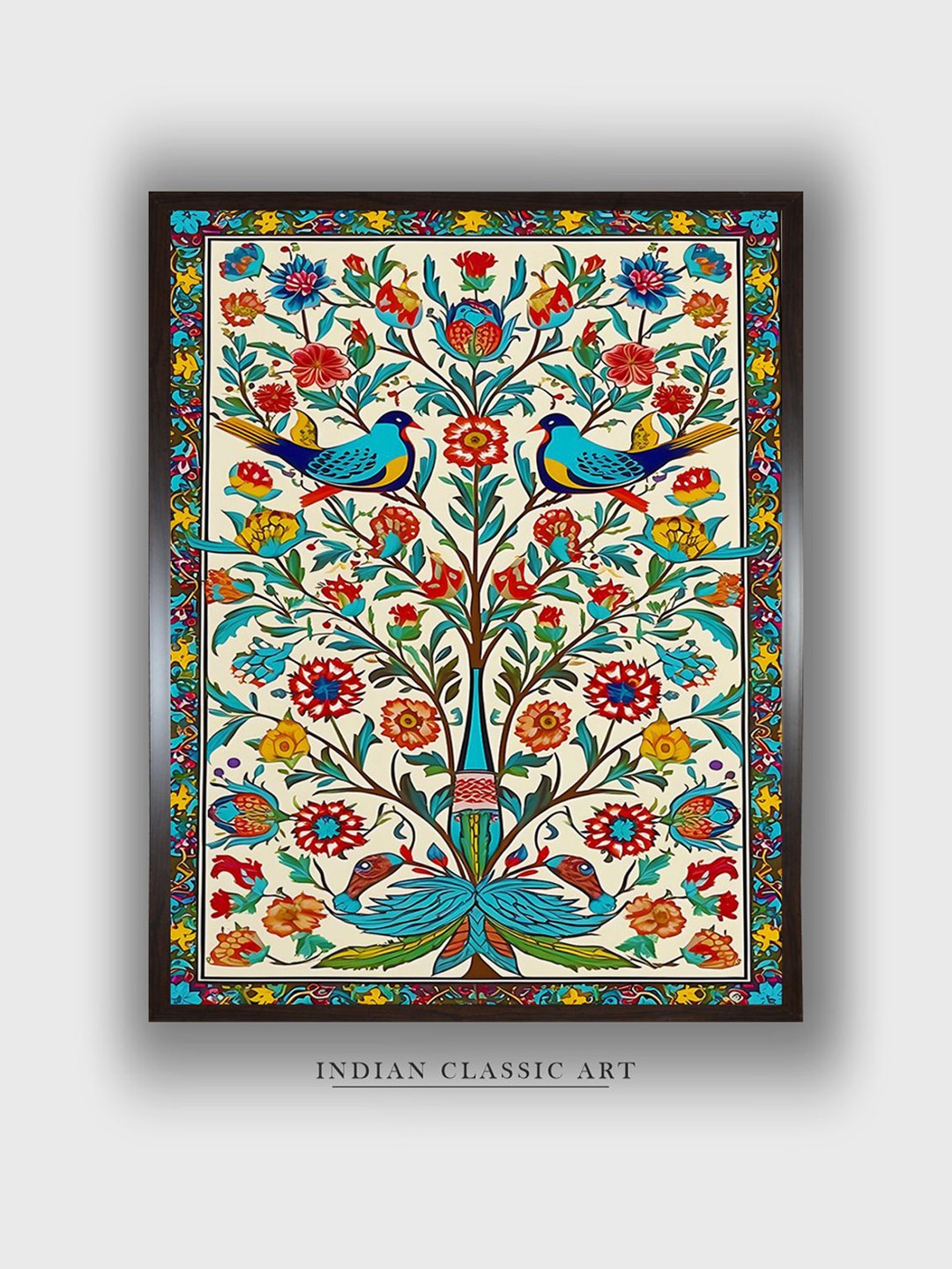 

INDIAN CLASSIC ART White & Red Wooden Floral Tile Wall Art