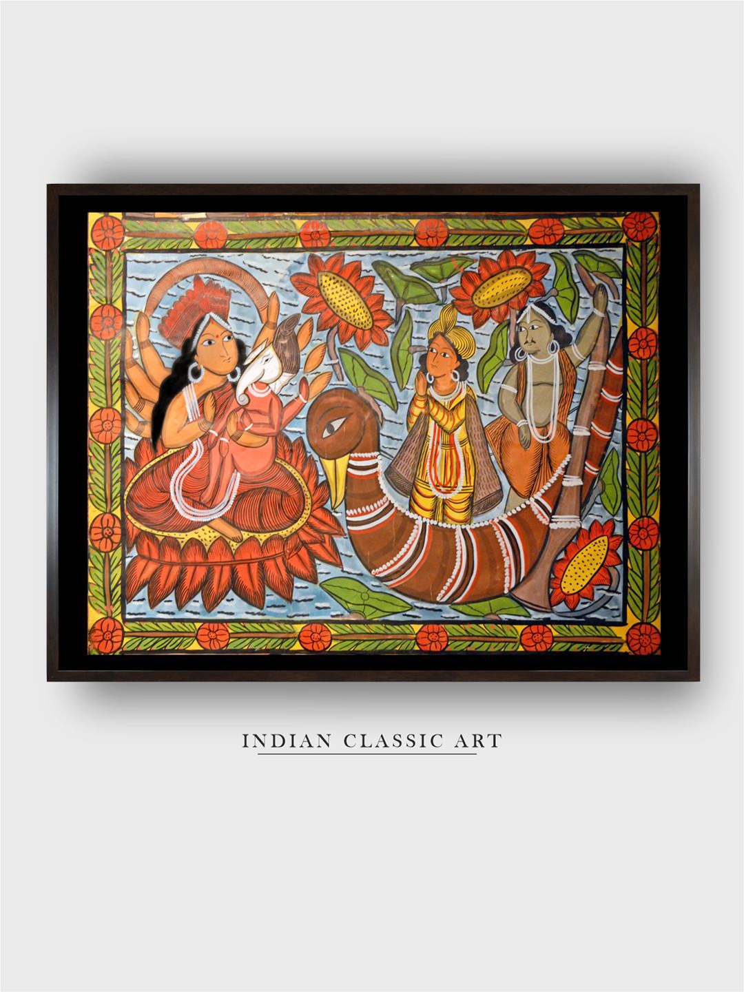 

INDIAN CLASSIC ART Brown & Green Wood Folk Painting Wall Art