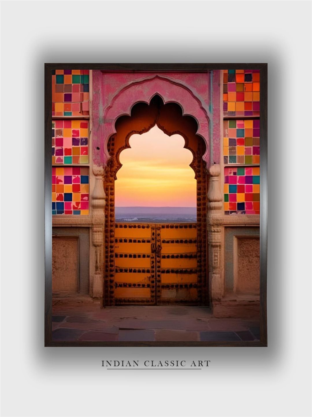 

INDIAN CLASSIC ART Pink & Orange Arch Wooden Hanging Wall Art
