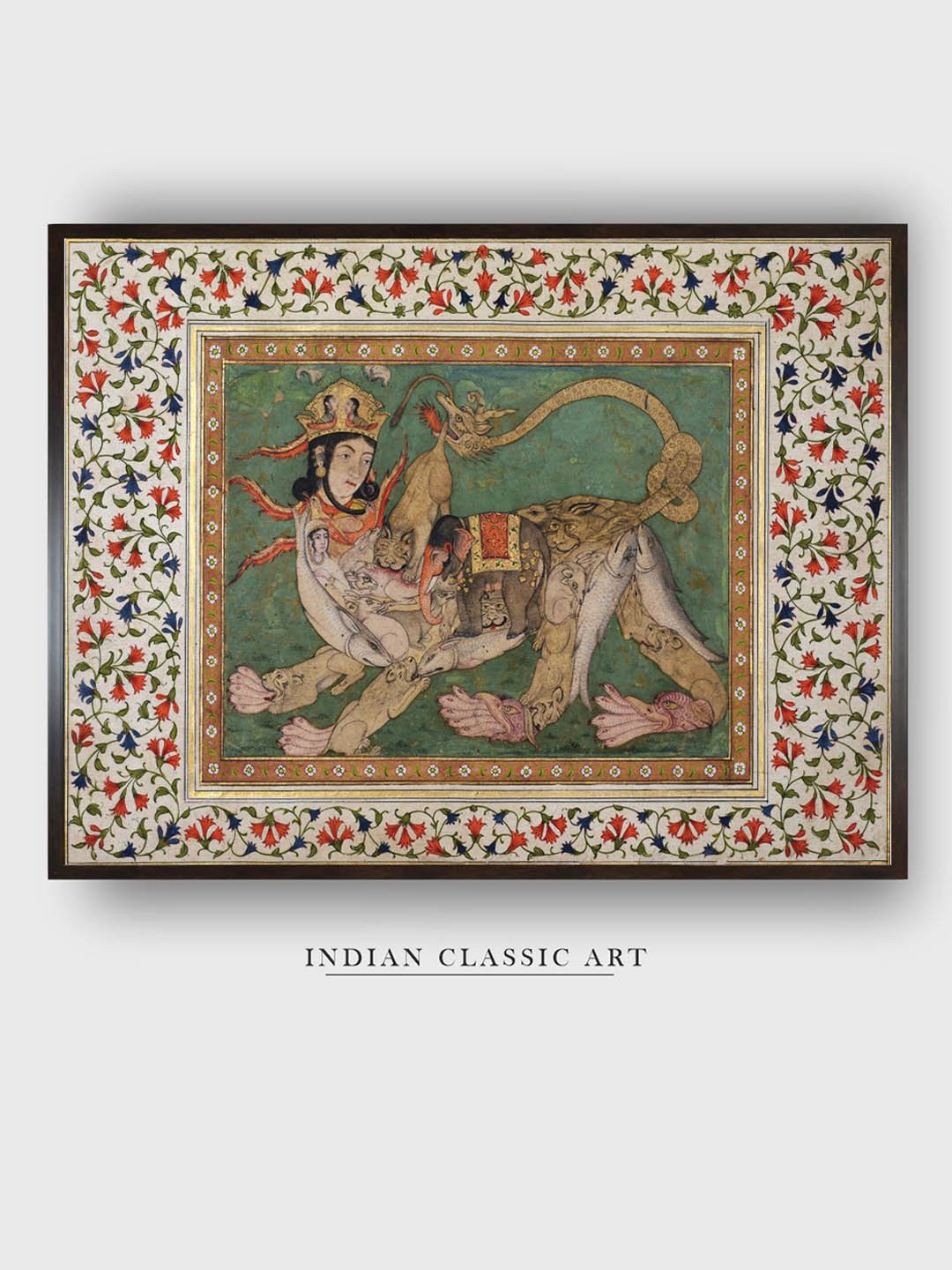 

INDIAN CLASSIC ART Green & Brown Wood Painting Wall Art