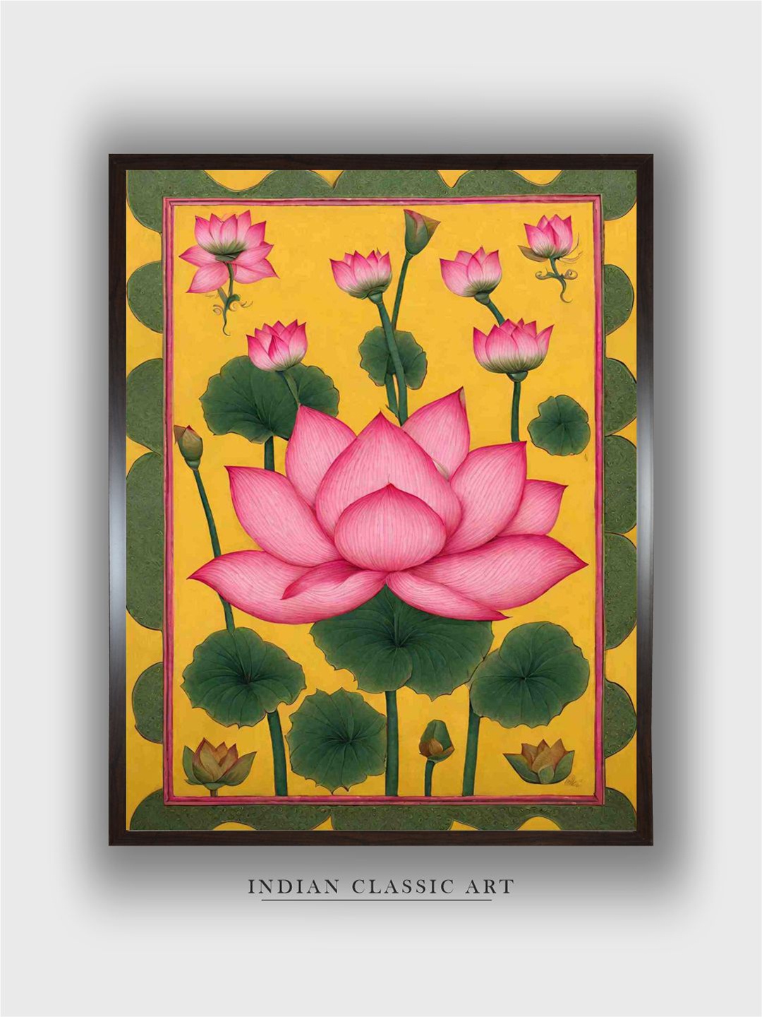 

INDIAN CLASSIC ART Yellow & Green Floral & Botanical Wood Painting Wall Art