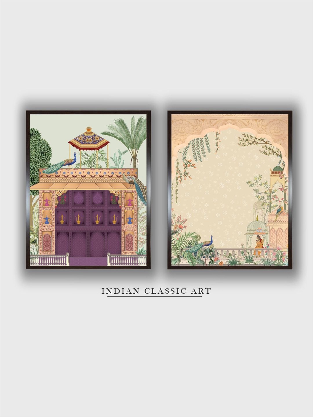 

INDIAN CLASSIC ART Beige & Purple 2 Pieces Wood Painted Wall Art