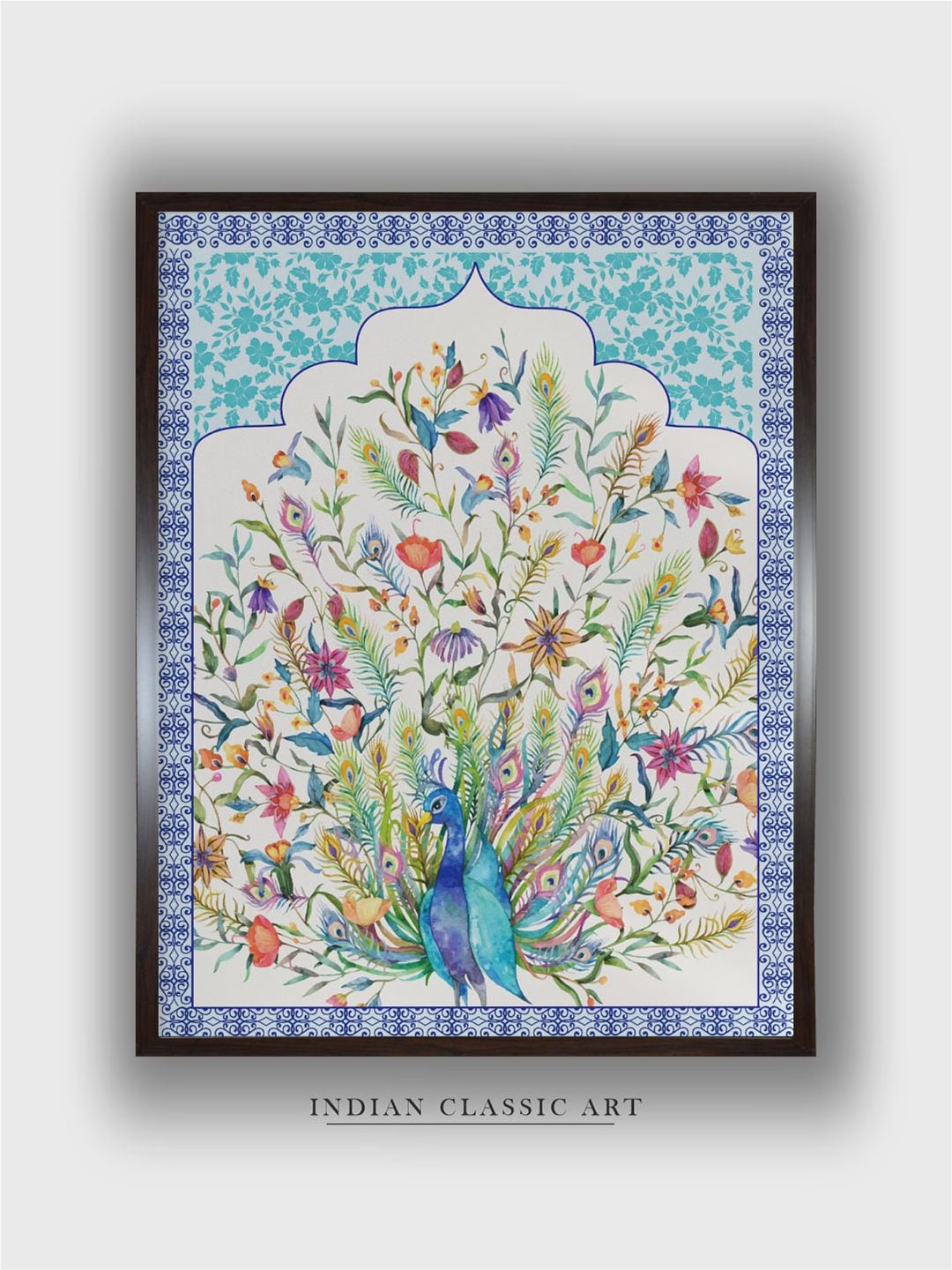 

INDIAN CLASSIC ART Blue & Beige Floral Wood Paintings Wall Art