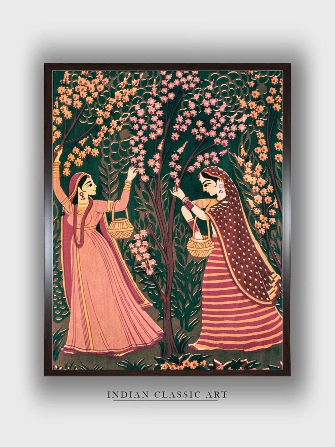 

INDIAN CLASSIC ART Green & Brown Wooden Abstract Painting Wall Art