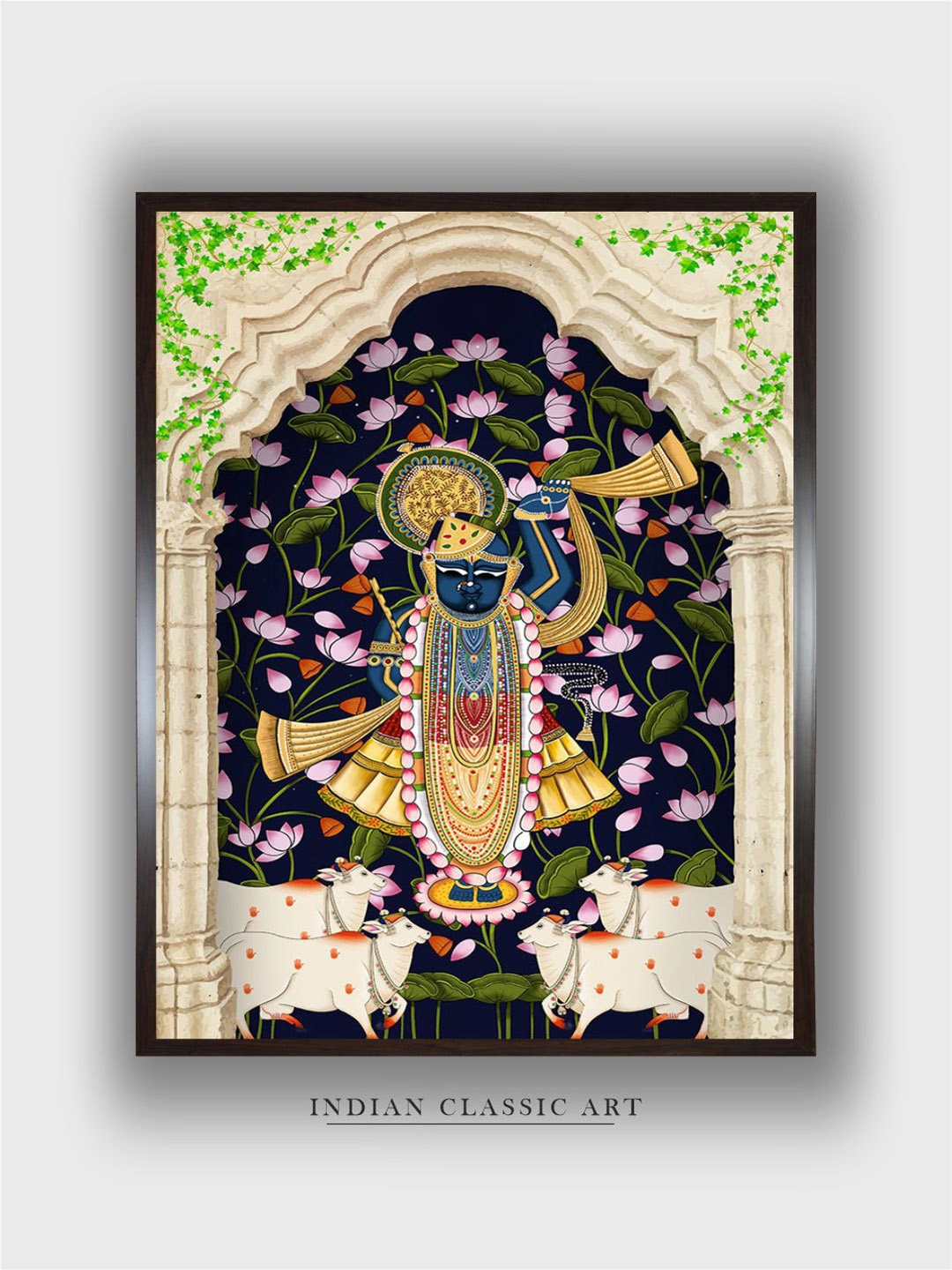 

INDIAN CLASSIC ART Navy Blue & Beige Religious Wooden Hanging Wall Art