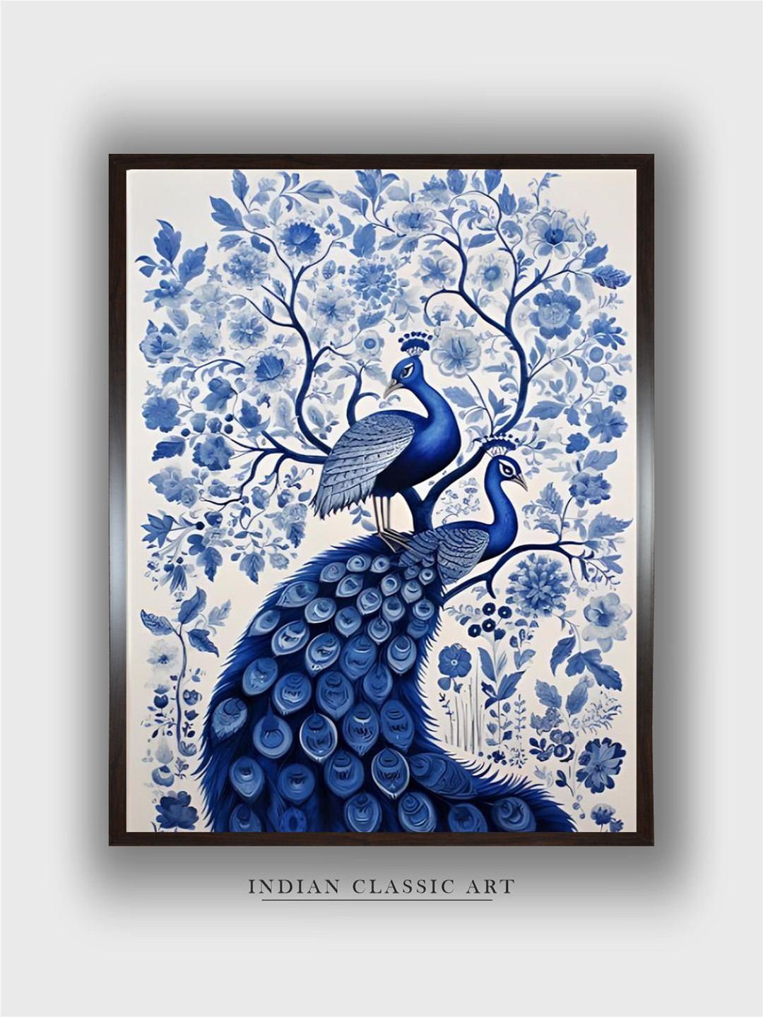 

INDIAN CLASSIC ART Blue & White Indian Folk Art Wooden Hanging Wall Art