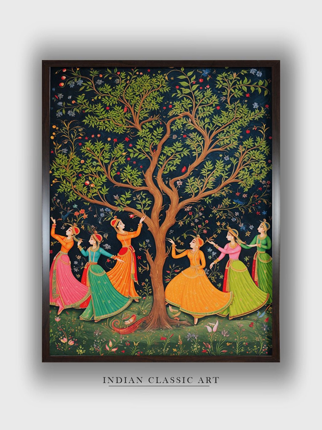 

INDIAN CLASSIC ART Green & Blue Indian Folk Art Wall Art