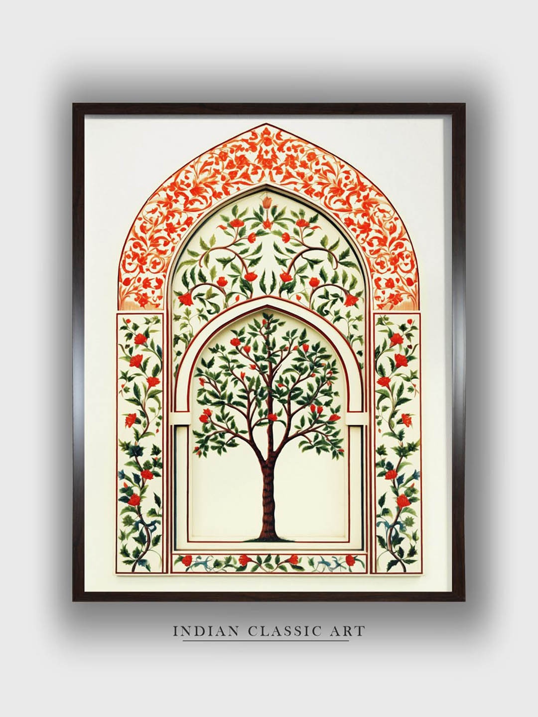 

INDIAN CLASSIC ART Off White & Green Floral Wall Art
