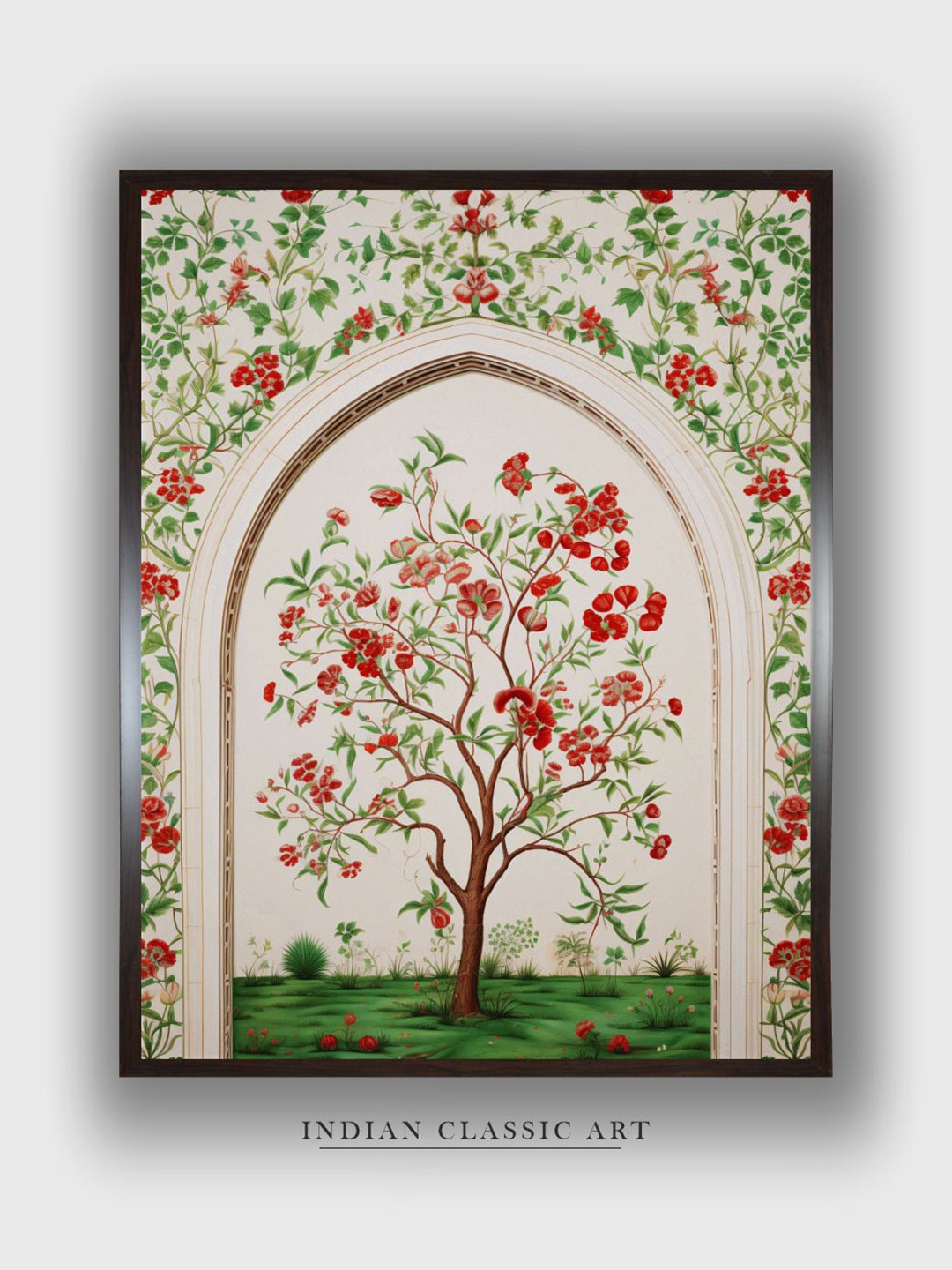 

INDIAN CLASSIC ART Beige & Green Floral Wood Paintings Wall Art
