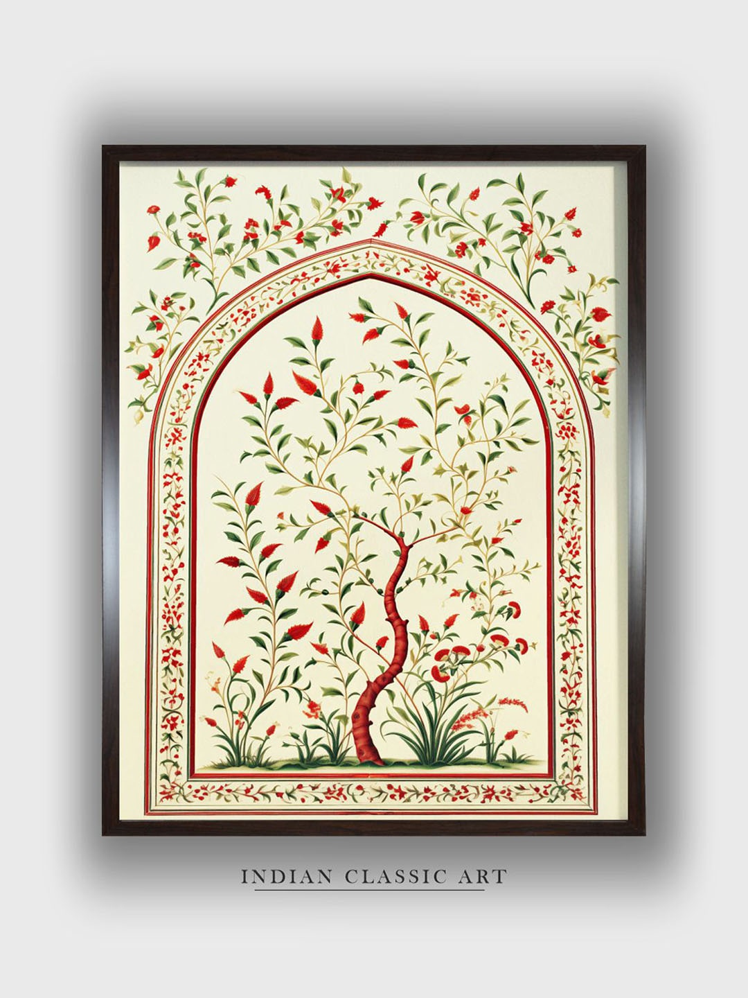 

INDIAN CLASSIC ART Cream Colored & Green Indian Folk Wall Art