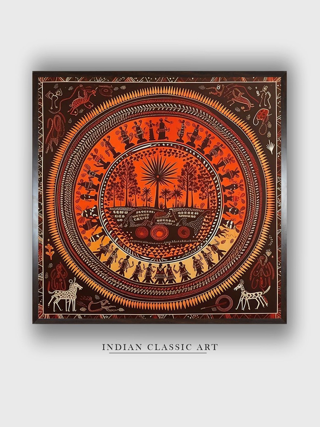 

INDIAN CLASSIC ART Brown & Orange Wood Painted Wall Art