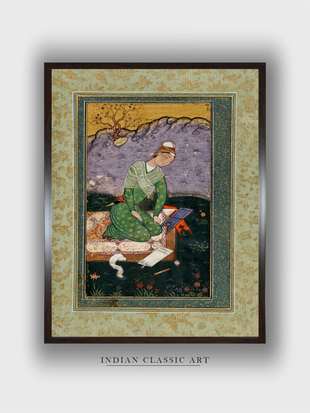

INDIAN CLASSIC ART Green & Cream Wooden Portrait Wall Art