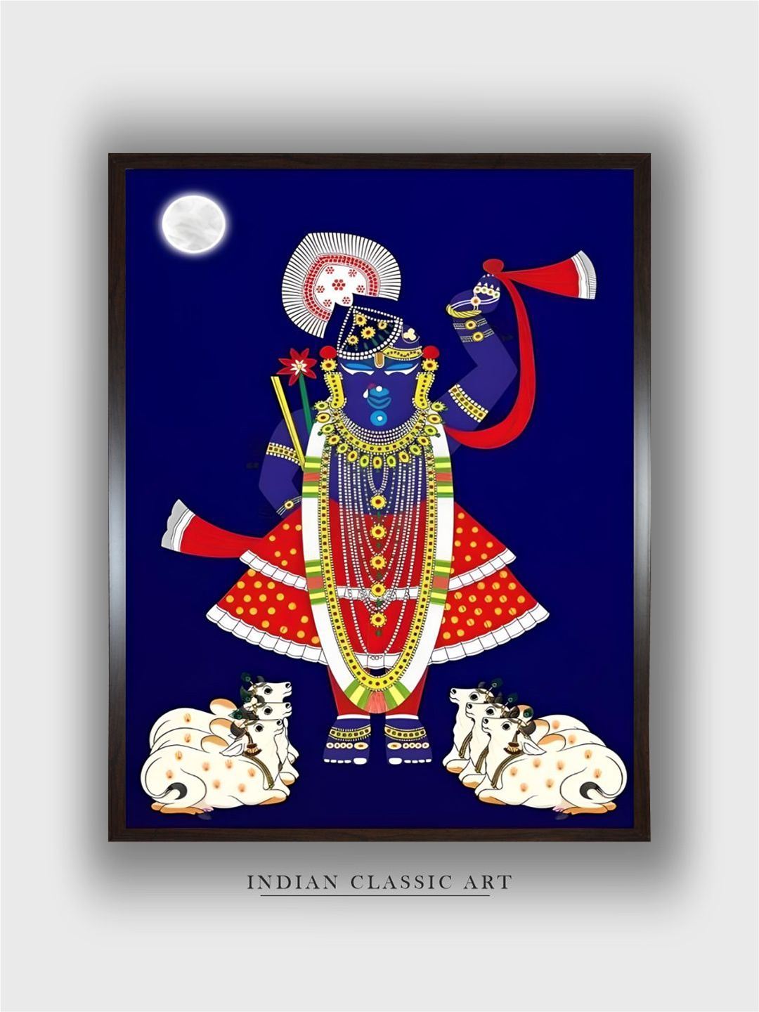 

INDIAN CLASSIC ART Blue & Red Indian Folk Shreenathji Pichwai Painting Wall Art