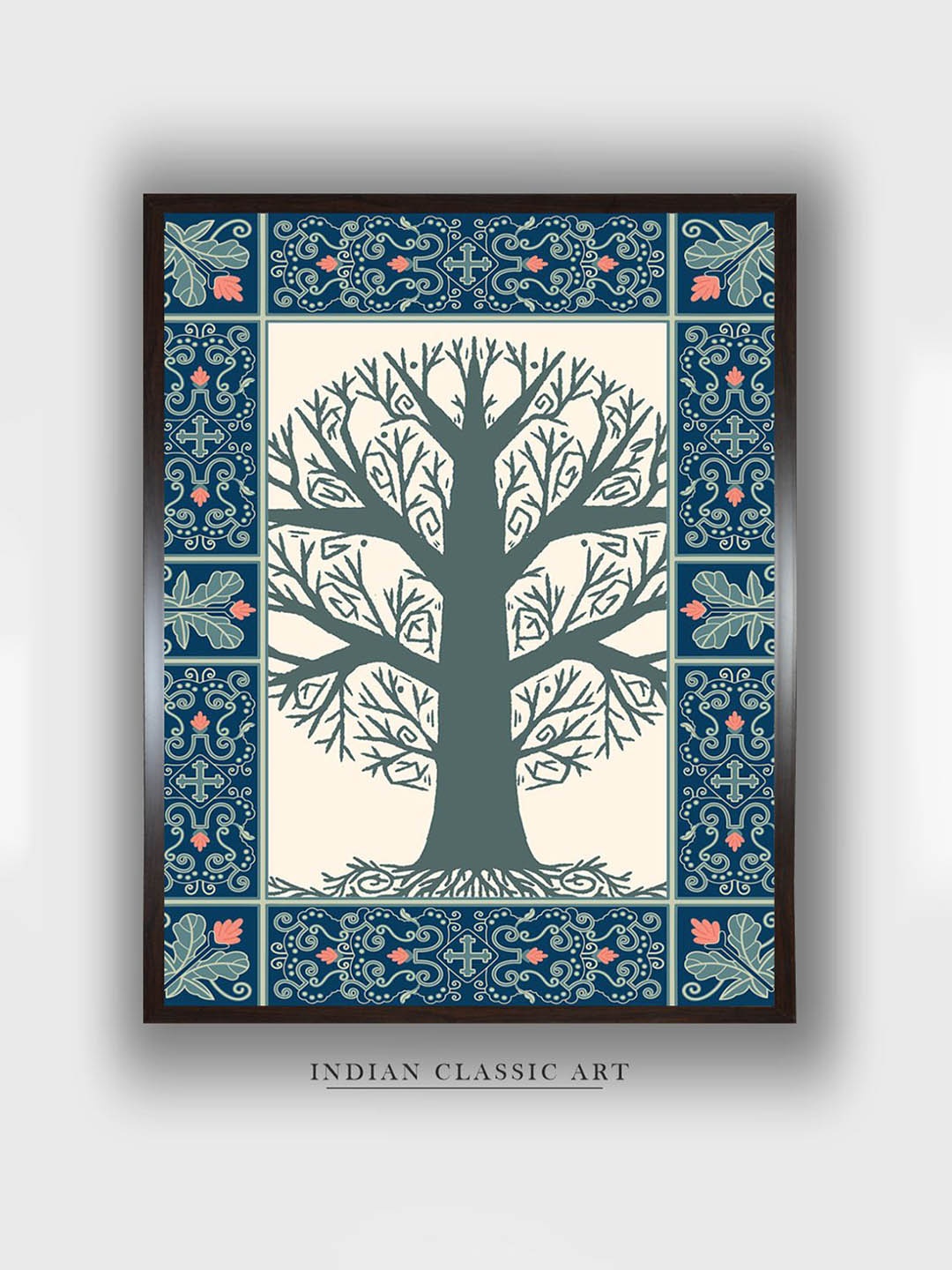 

INDIAN CLASSIC ART Blue & Grey Wooden Botanical Painting Wall Art