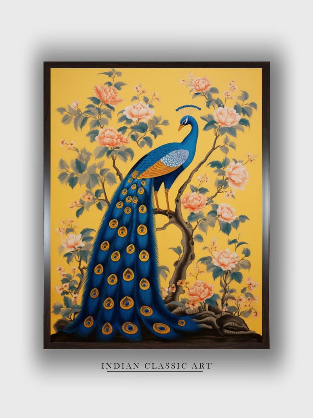 

INDIAN CLASSIC ART Yellow & Blue Indian Peacock Wall Art