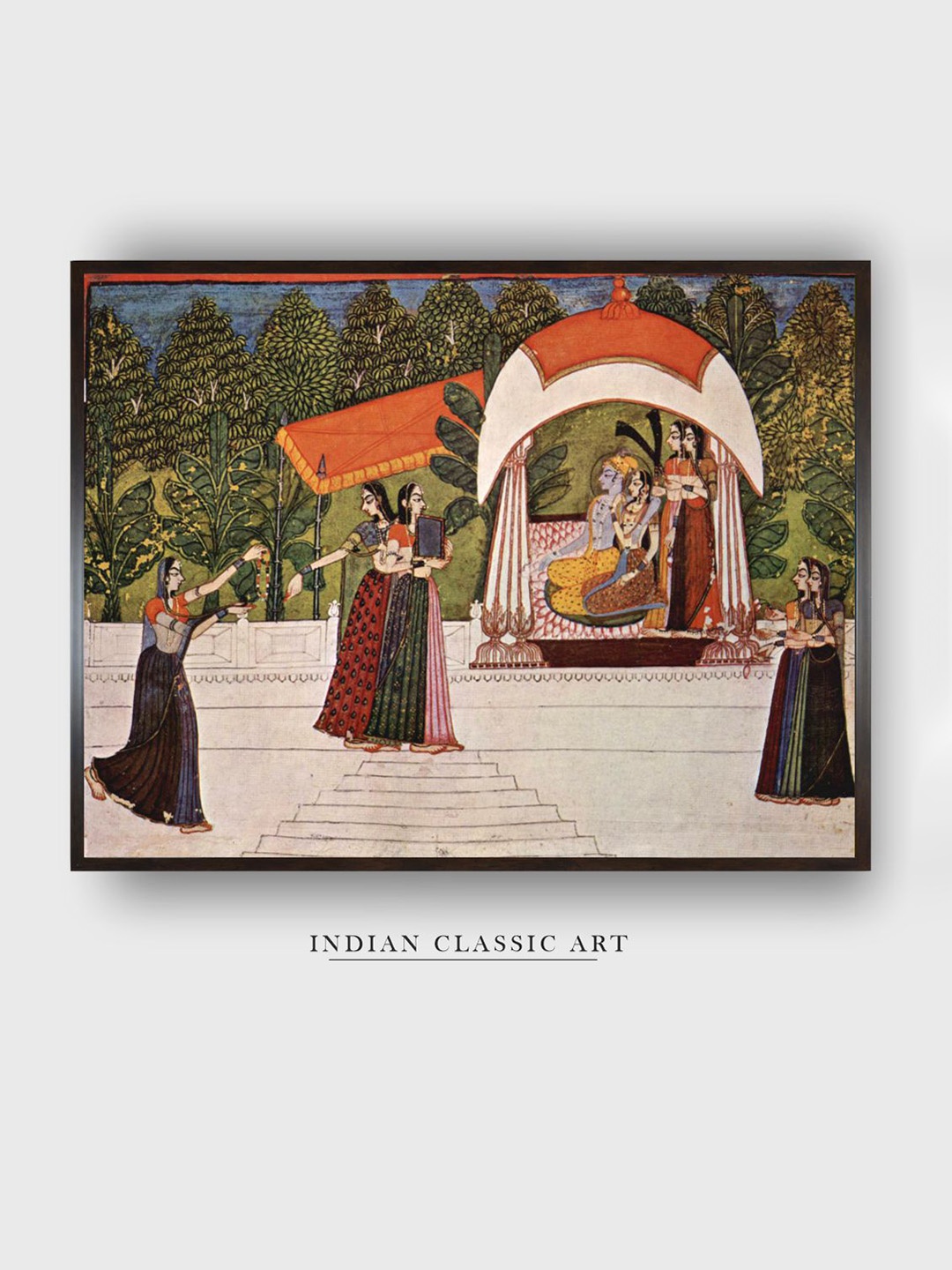 

INDIAN CLASSIC ART Green Indian Folk Painting Wall Art